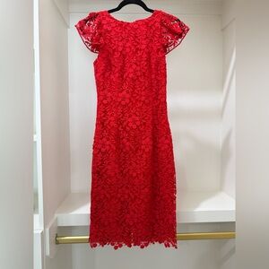 ANTONIO MELANI Vibrant Red Floral Lace Dress